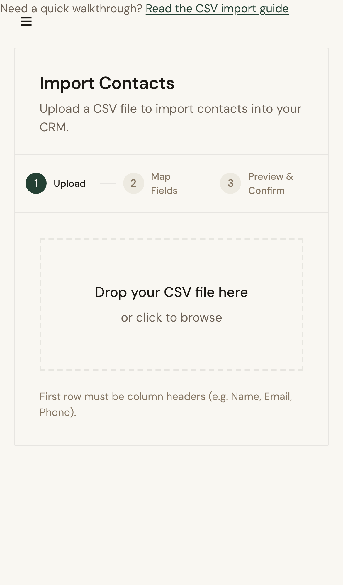 Mobile screenshot for Import Contacts from CSV: Open Contacts Import and upload your CSV file.