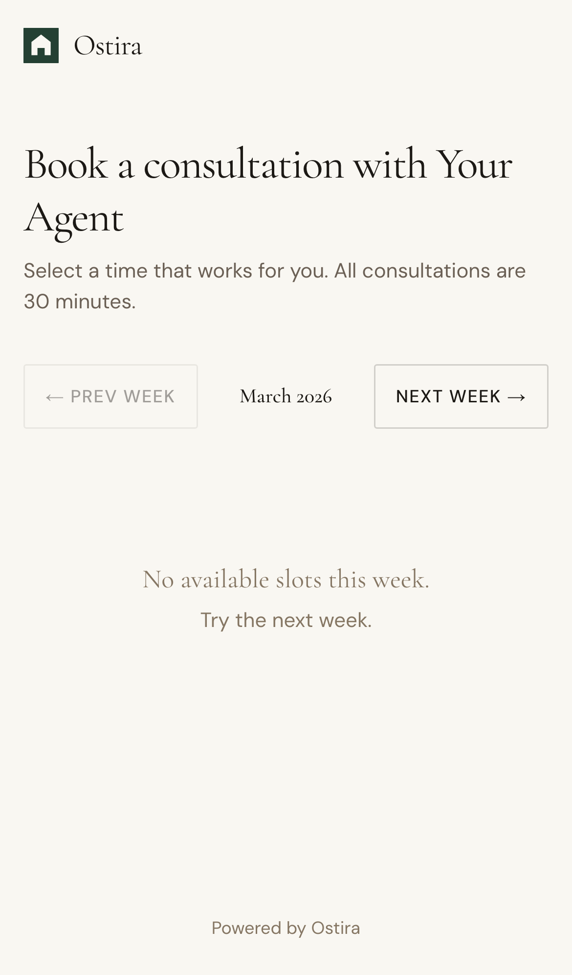 Mobile screenshot for Public Booking Flow: Prospect selects an available time slot.