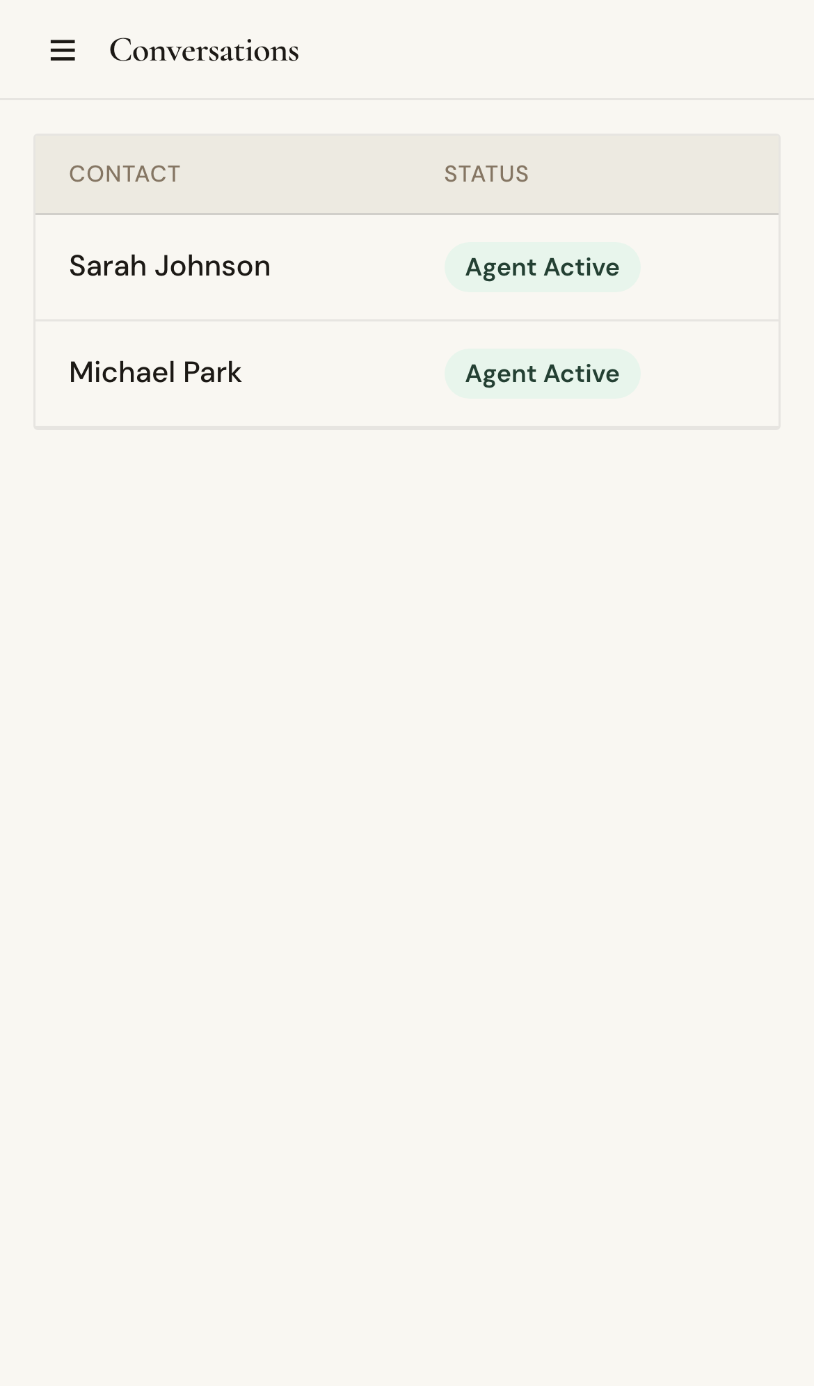 Mobile screenshot for Work Your Conversations: Open Conversations and review recent activity.