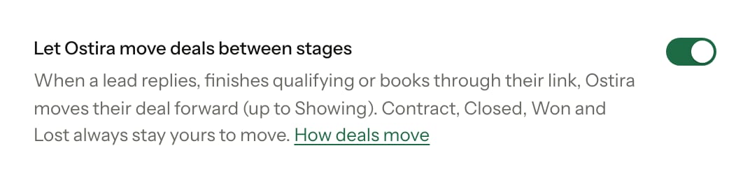 The switch on Profile that lets Ostira move deals between stages
