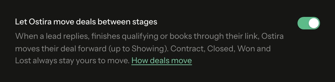 The switch on Profile that lets Ostira move deals between stages
