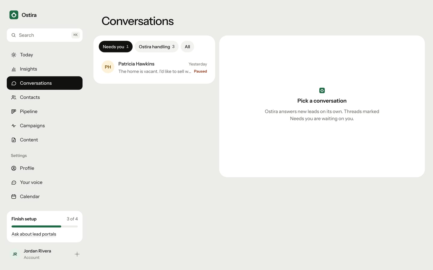 The Conversations list, with each conversation's status