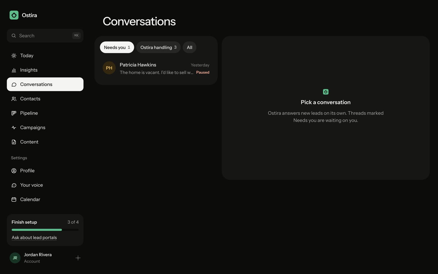 The Conversations list, with each conversation's status