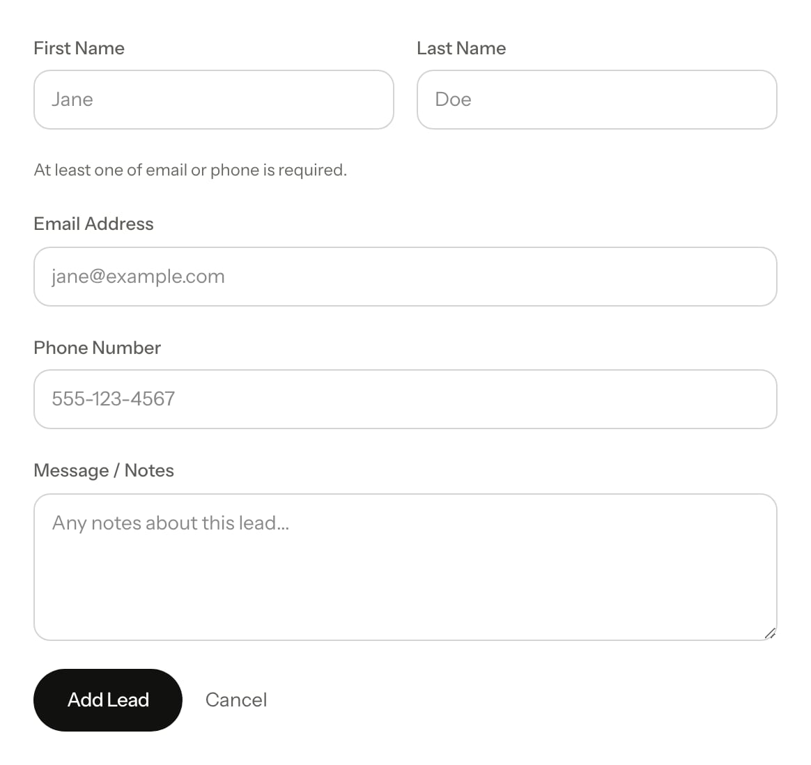 The New Lead form