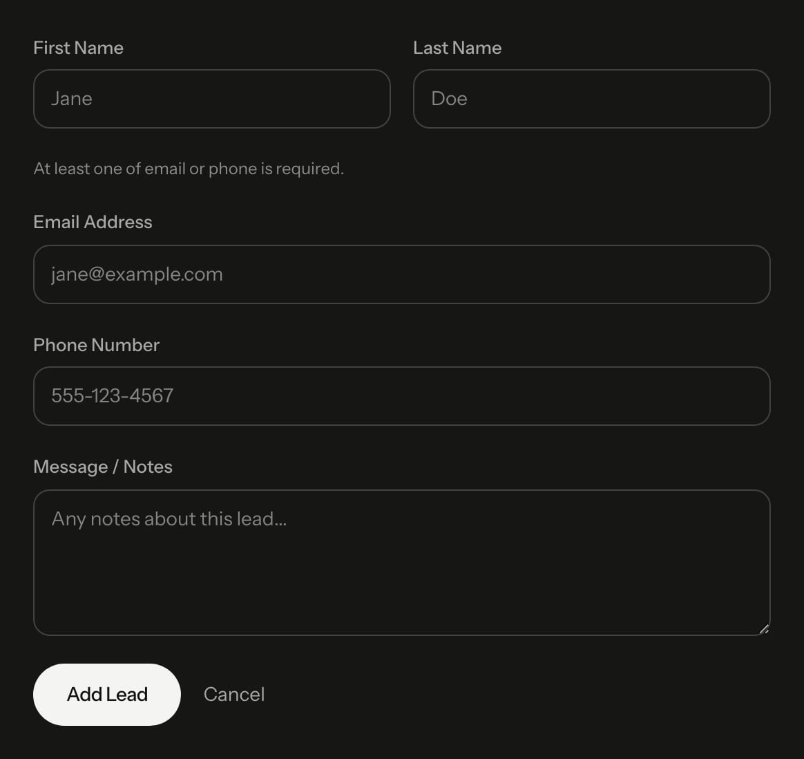 The New Lead form
