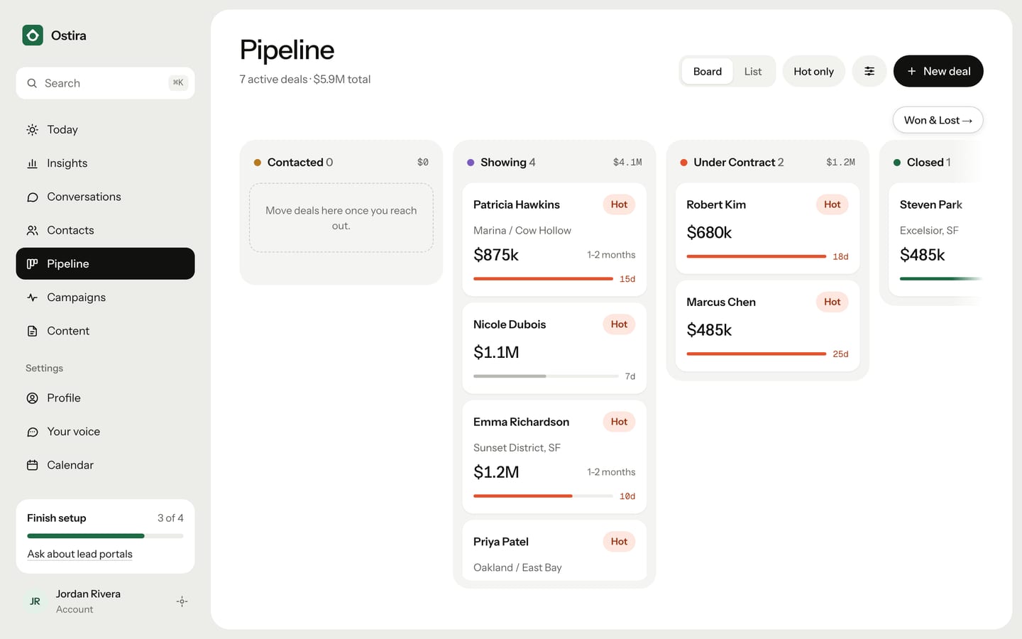 The pipeline board with a column for each stage