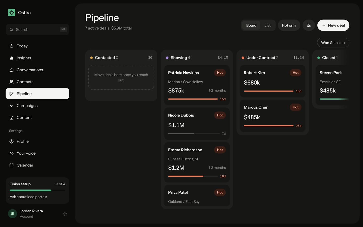 The pipeline board with a column for each stage