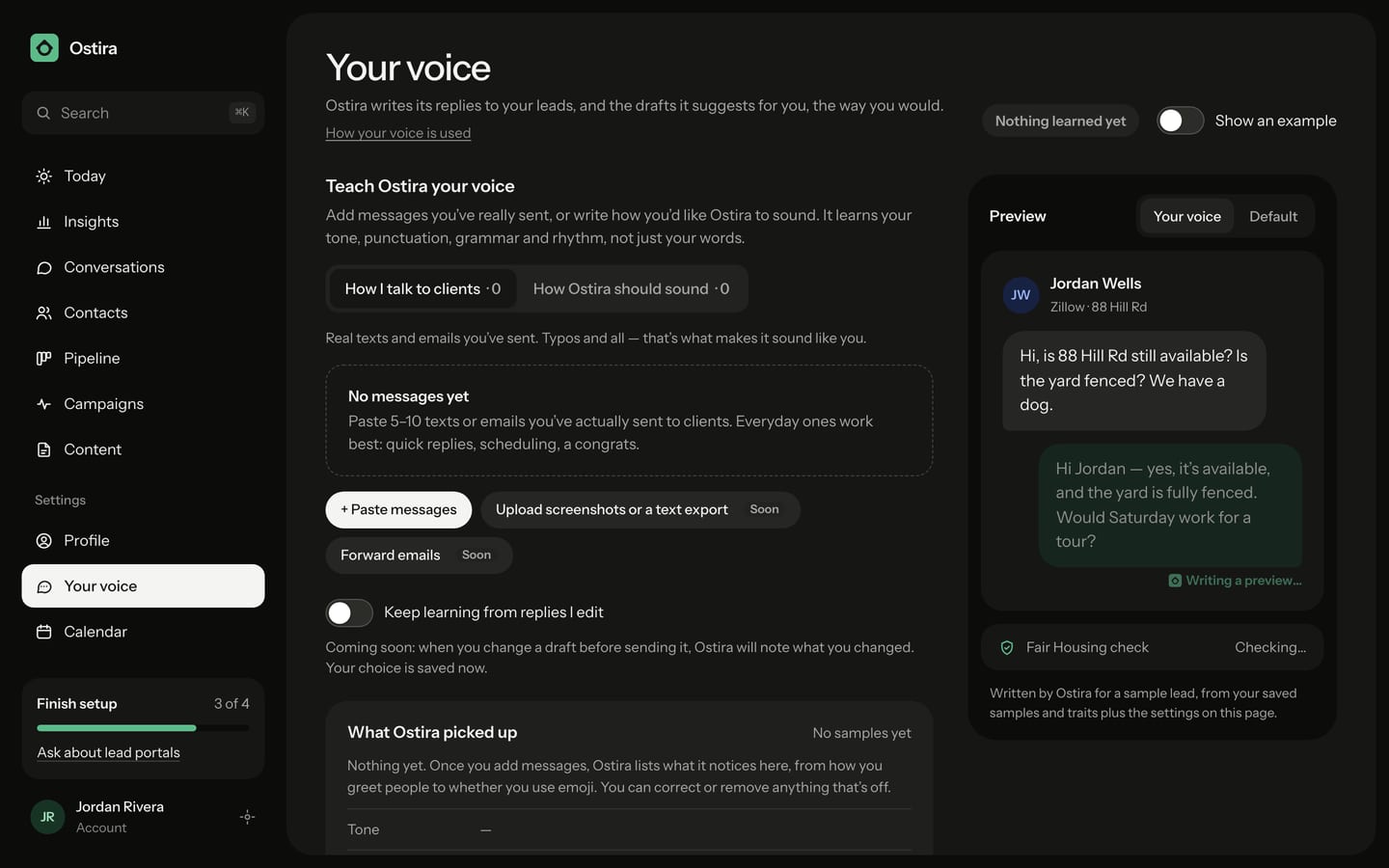 The Your voice page, where you add messages you've sent